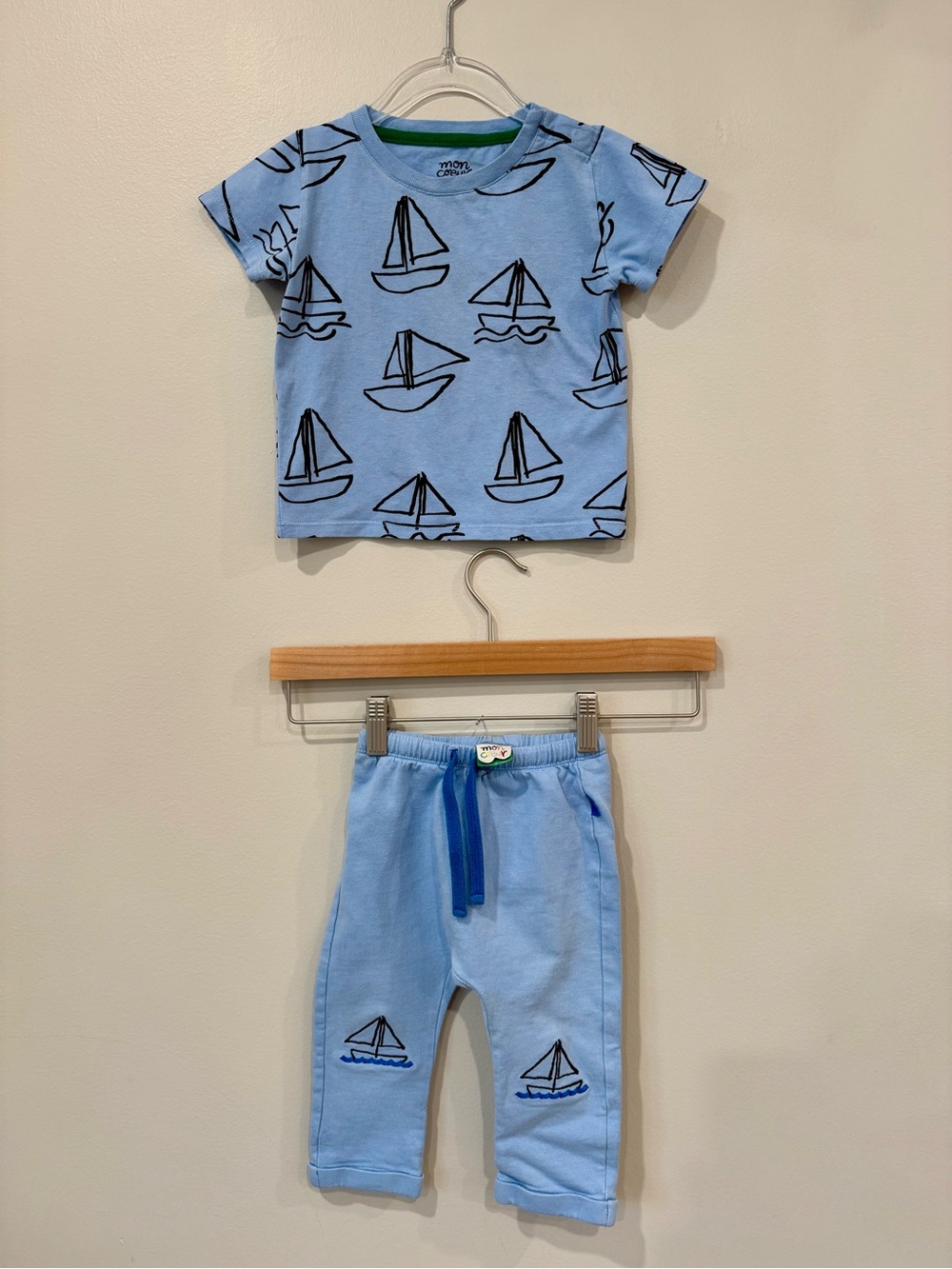 Mon Coeur Light Blue Sailboat Kids Matching Set